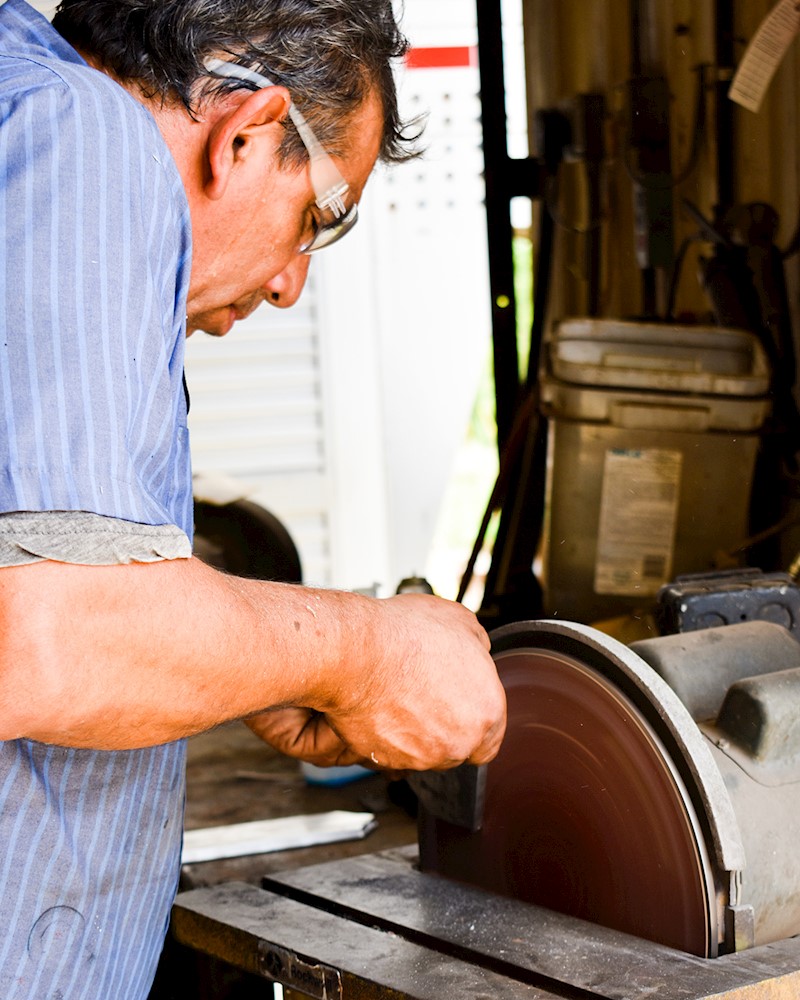 Grinding in German-Bliss Fabrication Shop